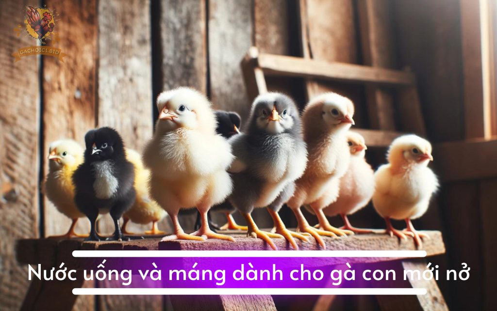 Nước uống và máng dành cho gà con mới nở