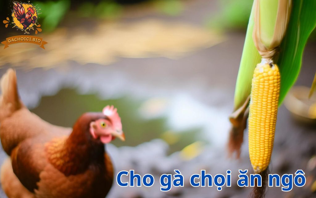 Cho gà chọi ăn ngô